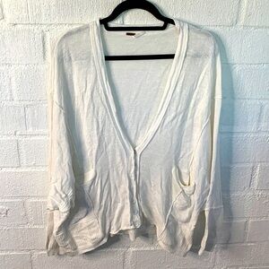 Free People Linen White Snap Button Linen Cardigan Sweater OS